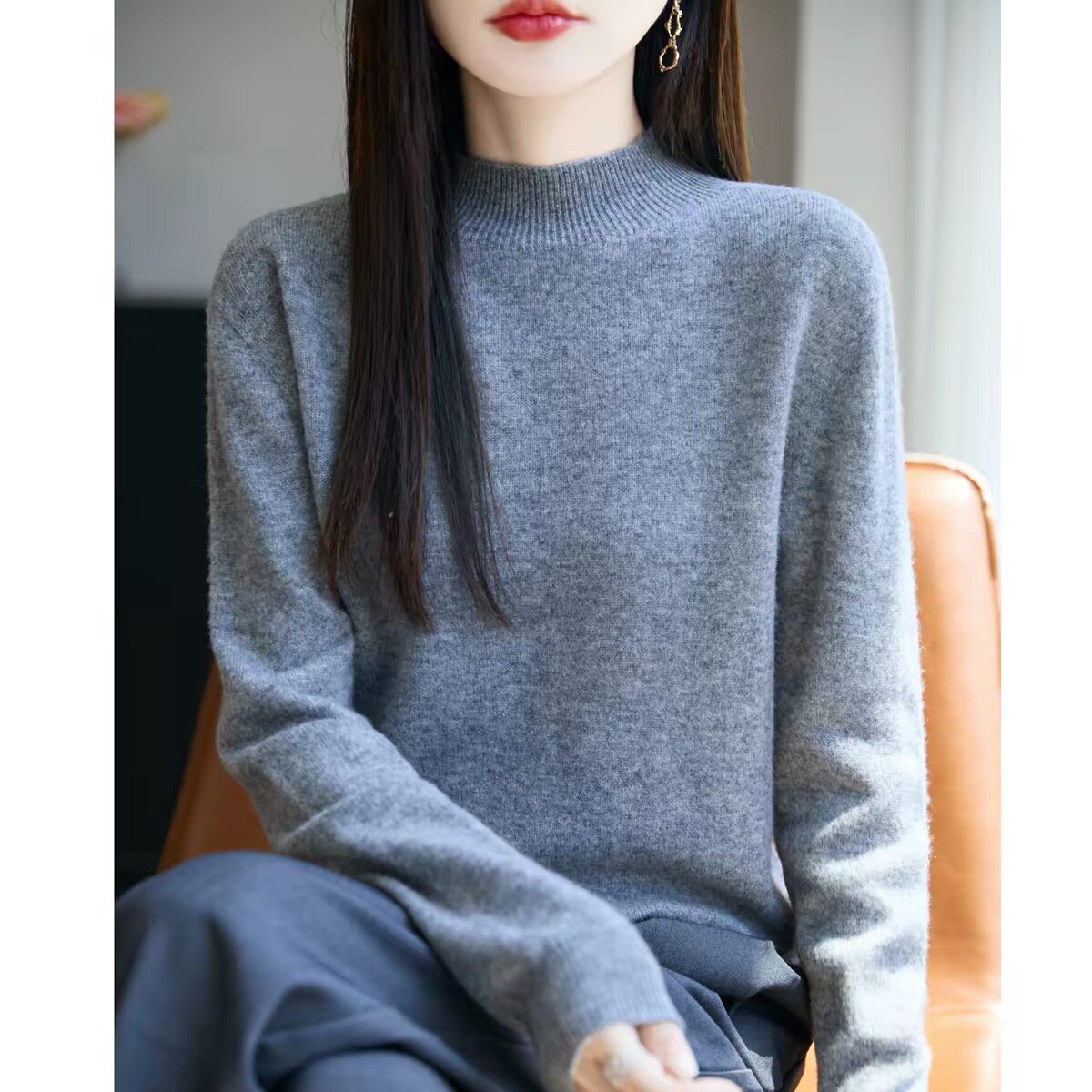 2026秋冬新款慵懒风半高领套头毛衣女韩版宽松针织衫百搭打底上衣