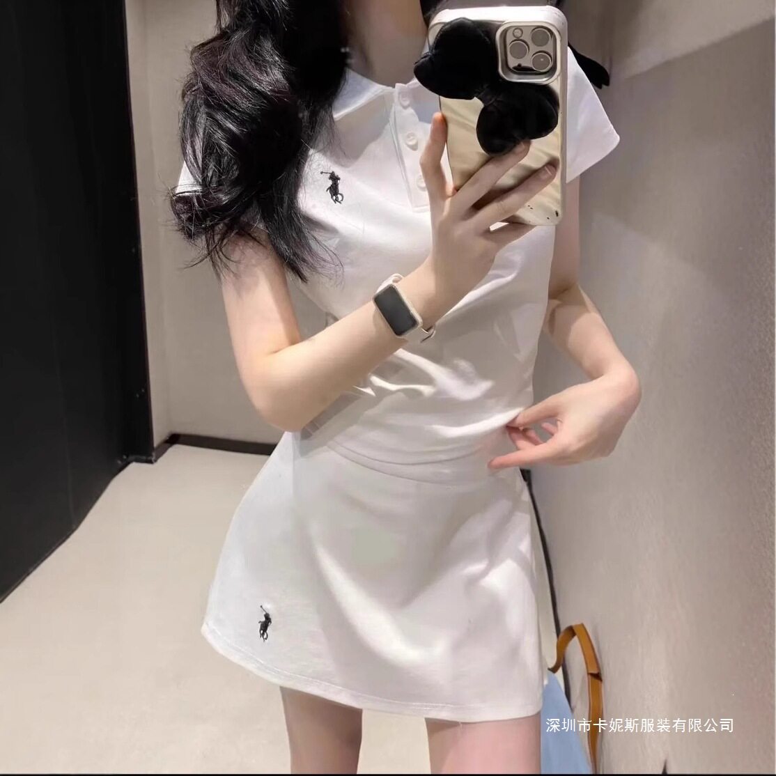 韩系休闲套装女夏季刺绣POLO短袖T恤气质辣妹短裙减龄显瘦两件套