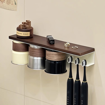 磁吸式漱口杯牙刷置物架壁挂免打孔高级感一家三口电动牙刷收纳层
