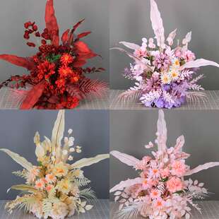 婚庆海草路引花 T台舞台装饰成品花艺盆花绢花 婚礼引路花仿真花