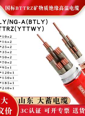 耐高温NG-A(BTLY)矿物质绝缘电缆线BTTRZ防火3*4+1670平方35高压