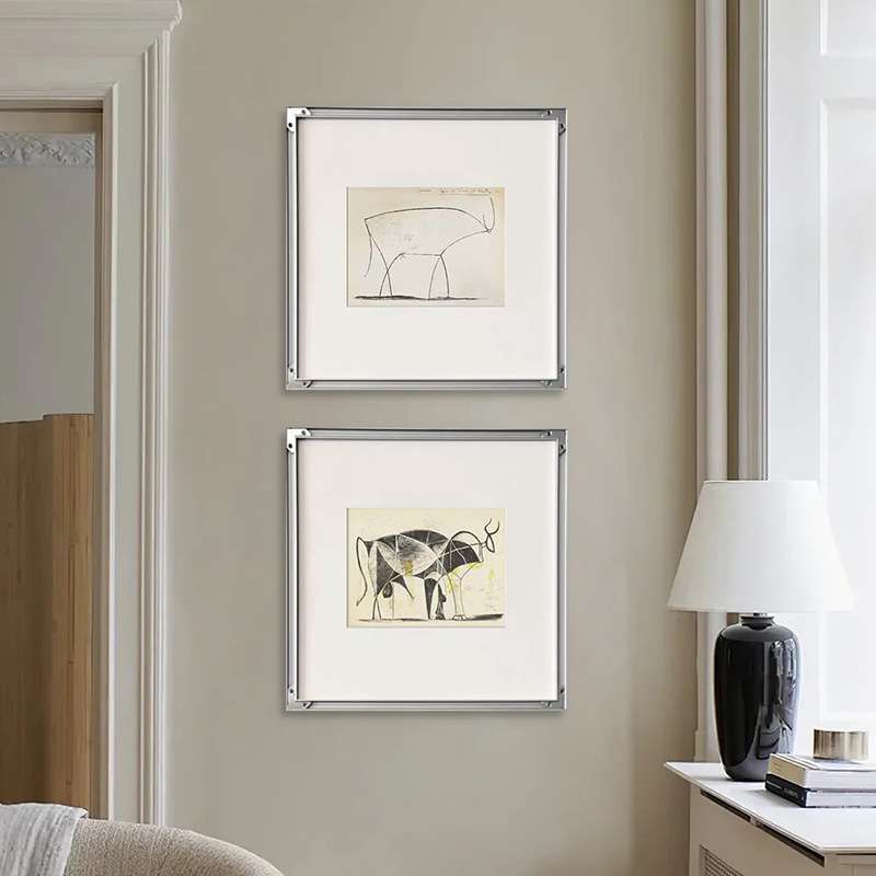 毕加索 抽象线条牛北欧艺术原木风日式装饰画玄关餐厅挂画黑白画图片