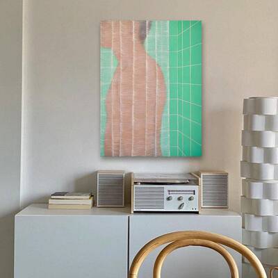 现代极简中古风Henni Alftan绿色装饰画几何抽象人像艺术画挂画