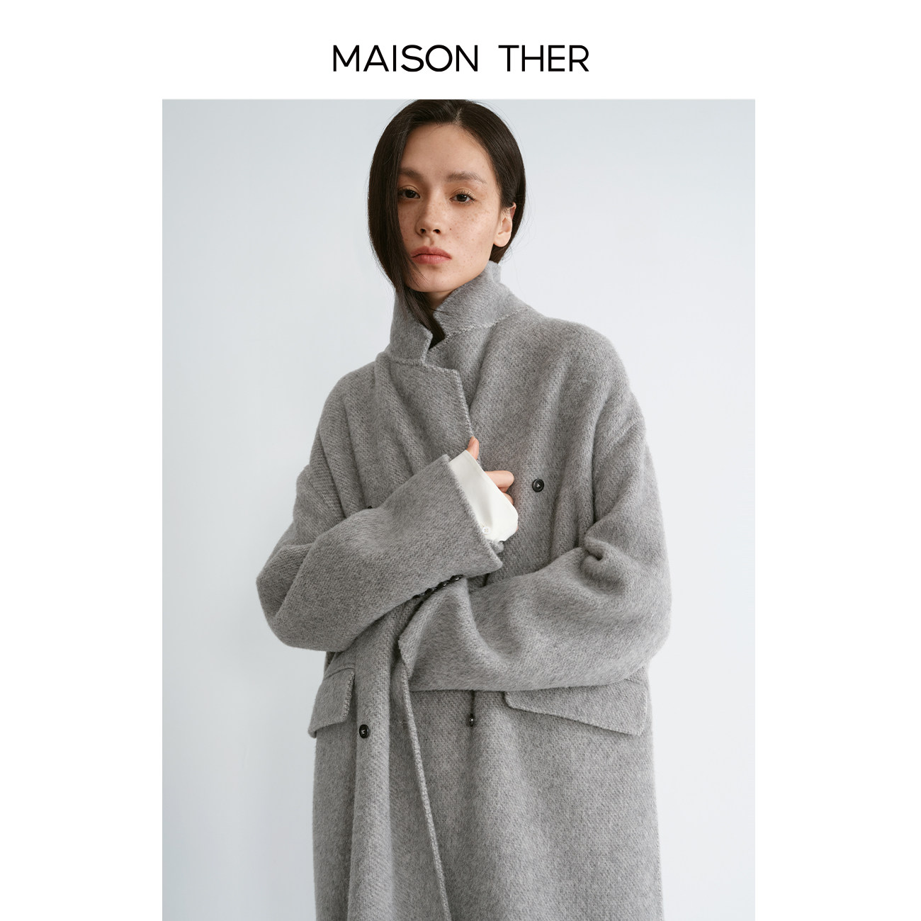 MAISON THER春经典返季单品羊毛羊驼毛品质双排扣毛呢外套静奢风