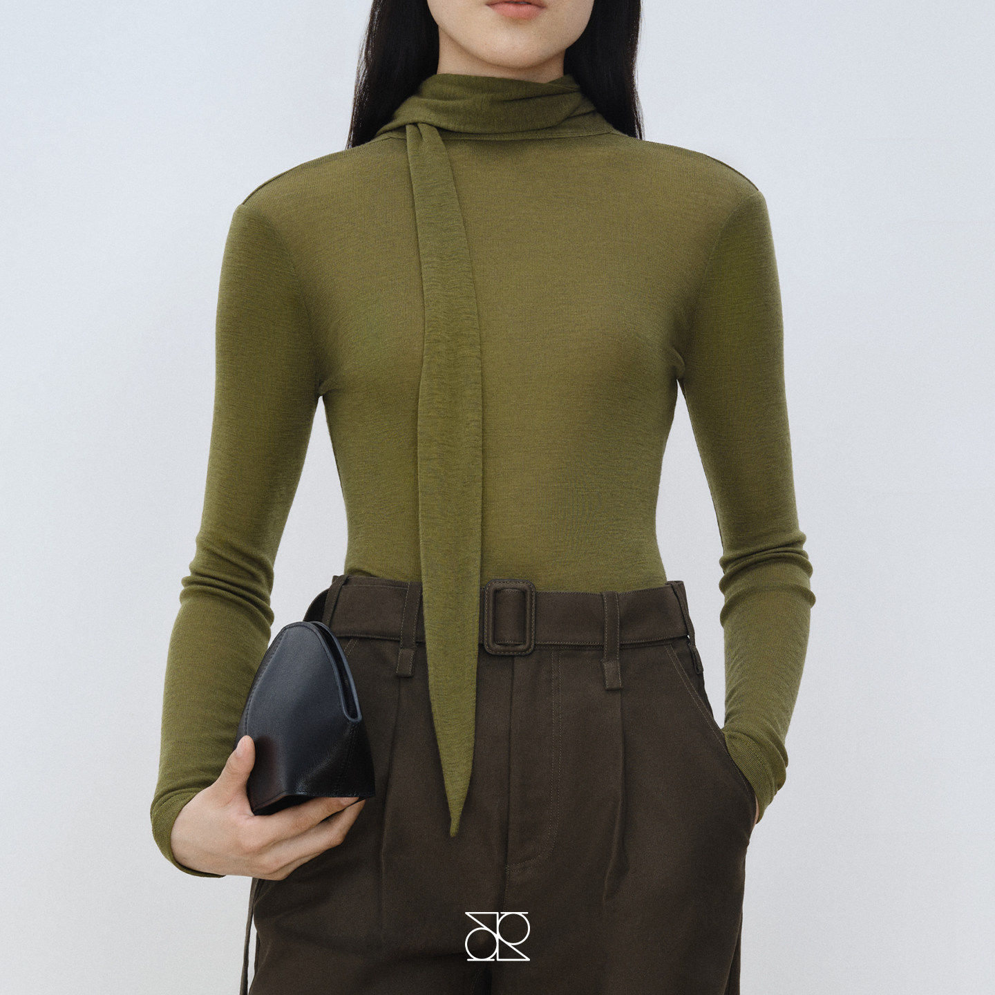 MAISON THER【25秋冬新款】100羊毛高领飘带打底衫针织长袖上衣