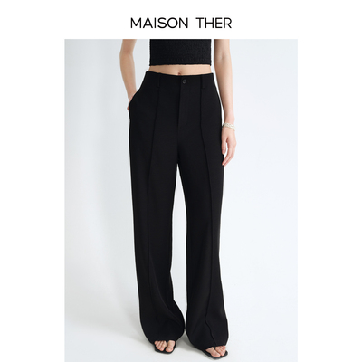 MAISON THER2025女士春夏新款立体挺阔褶饰中高腰锥形裤利落通勤