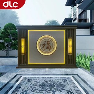 铝合金屏风农村院子影壁墙隔栅室外迎客松背景墙浮雕镂空图案 中式