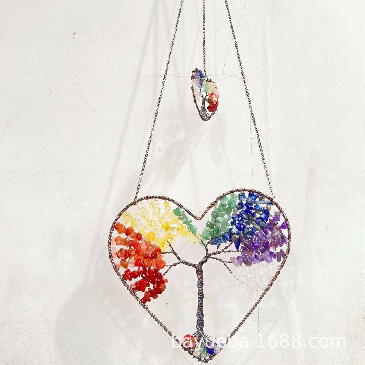 天然水晶碎石捕梦网风铃大小桃心生命树阳光捕手装饰挂件亚马挂饰