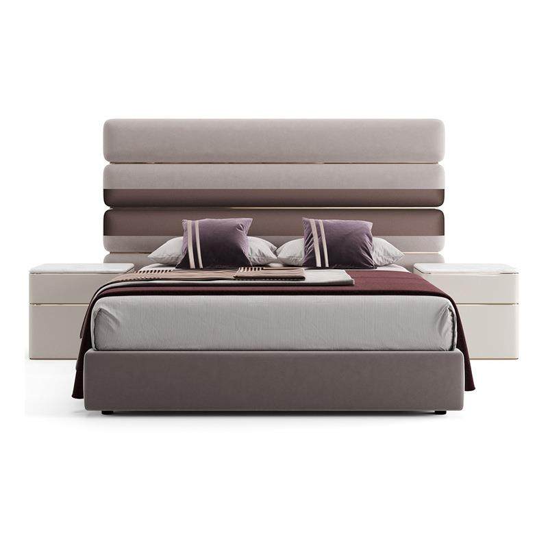 意式轻奢磨砂布艺双人床大平层主卧设计师款高端高靠背婚床bed