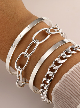 Bracelet欧美波西米亚饰品简约几何love链条手镯手链轻奢感4件套