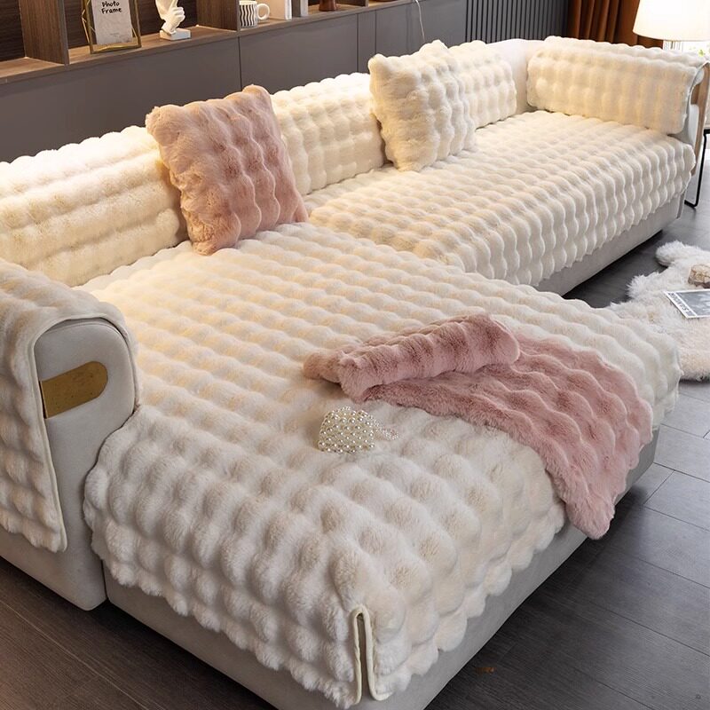Sofa Cover沙发垫冬季加厚防滑坐垫白色全包三坐一贵妃沙发套罩巾图片