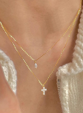 Necklace Choker欧美点钻冷淡风ins十字架项链水滴形吊坠锁骨链