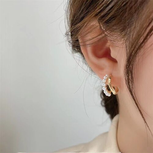Ear Studs欧美ins创意小众仿珍珠耳环复古气质金属扭曲波浪耳钉