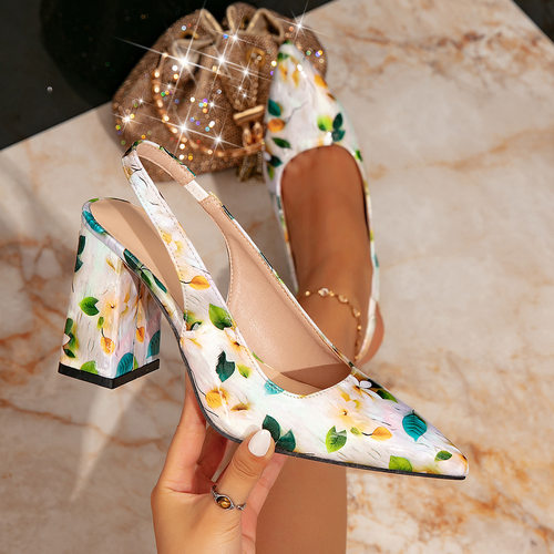 Women High Heels Sandals高跟凉鞋时尚多色尖头粗跟法式粗跟凉鞋