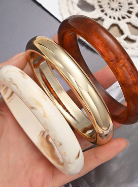 Women Bracelet欧美轻奢镜面宽边手镯创意感简约气质时尚个性手环