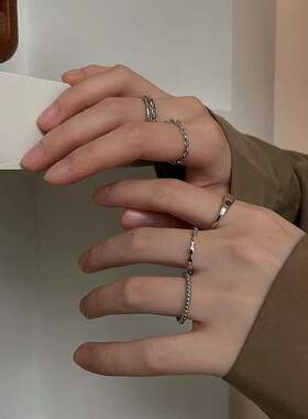 Ring Jewelry简约素圈戒指6件套ins女冷淡风尾戒开口可调节关节戒