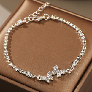 Bracelets Gift欧美满钻手链轻奢小众精致镶钻蝴蝶手链同款手链