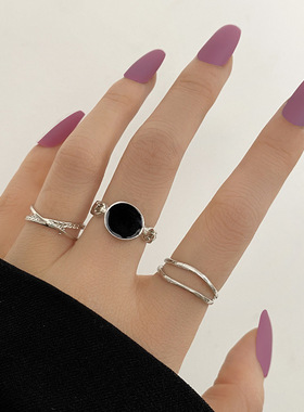 Women Ring Sets欧美嘻哈戒指3件套个性开口食指戒复古关节戒尾戒
