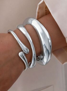 个性金属亮面开口手镯简约手环套装3件套Women Bracelet Gift Set