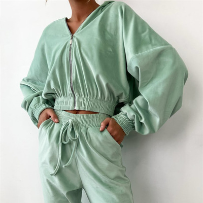 Women Outfit Hooded Sweater Sets开衫连帽长裤女装长袖卫衣套装