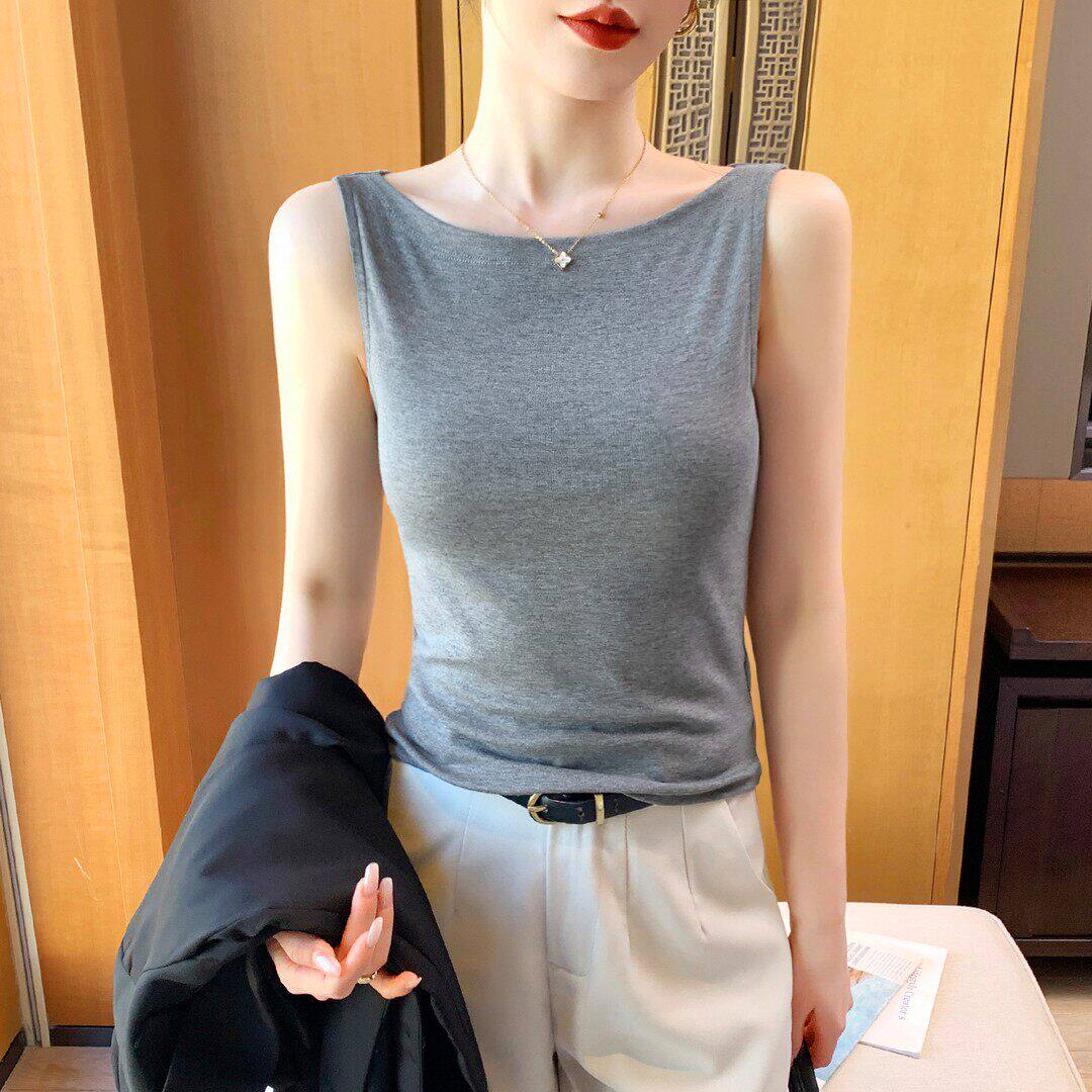 船领一字肩吊带背心女西