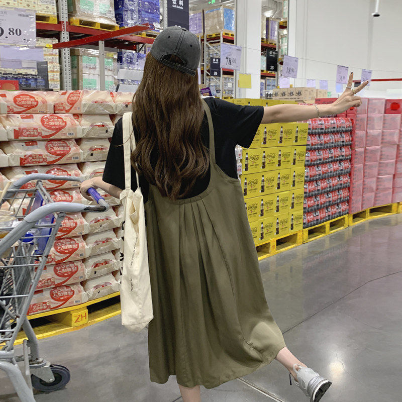 假两件短袖洋装女夏季2026新款法式大尺码小众设计感宽松显瘦裙子