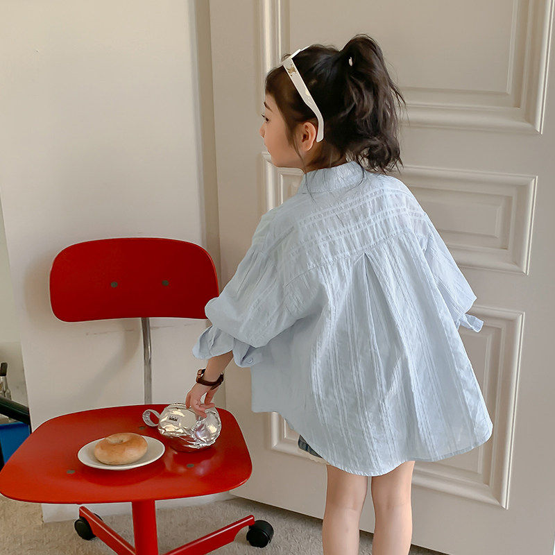 女童衬衫春季2026新款纯棉儿童防晒衬衫薄外套长袖遮阳服洋派上衣