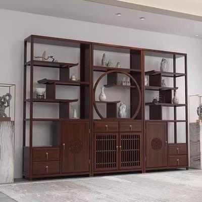 需定制新中式乌金木博古架多宝阁置物架实木茶叶角柜展示柜隔断置