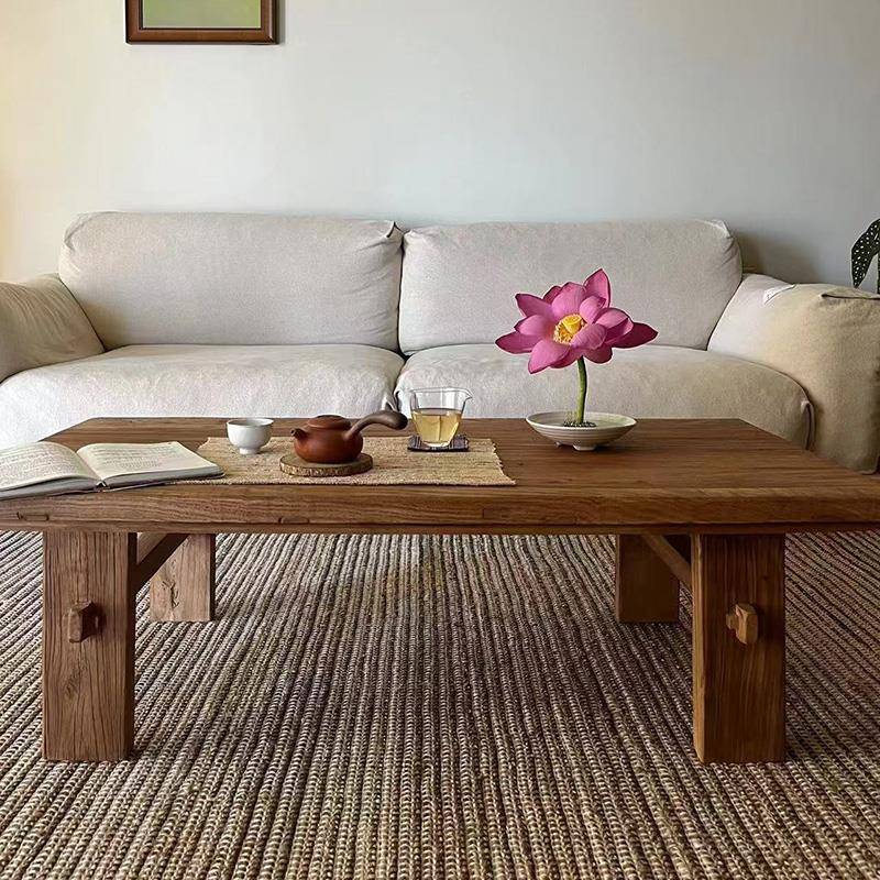 需定制老榆木门板茶桌客厅实木茶几中古风家具风化禅意茶台飘窗桌