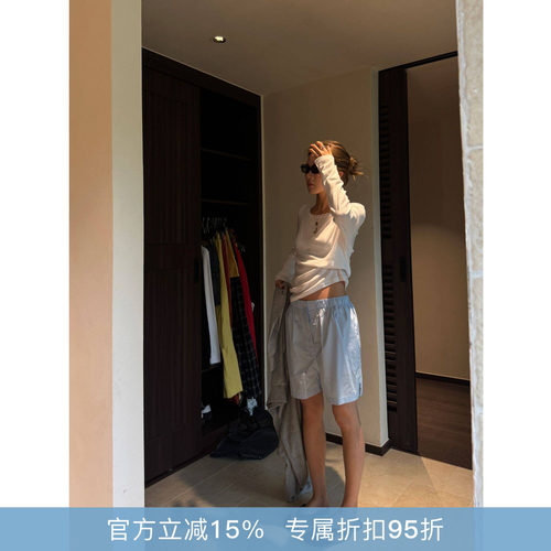 RHER STUDIO“清新短裤”夏季百搭简约高腰显瘦阔腿休闲短裤K5305