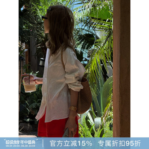RHER STUDIO“亚麻短裤”夏季新款高腰显瘦百搭宽松度假风短裤KYY