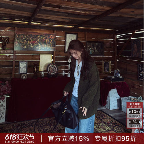 R-HER【墨绿开衫】加厚休闲v领休闲针织毛衣开衫外套RC25101419