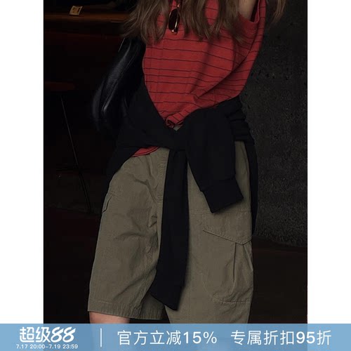 RHER STUDIO“工装军绿”夏季户外多袋工装短裤宽松透气阔腿裤K27