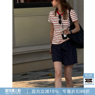 RHER STUDIO“条纹短袖”2026夏季新款百搭宽松显瘦圆领舒适棉T24