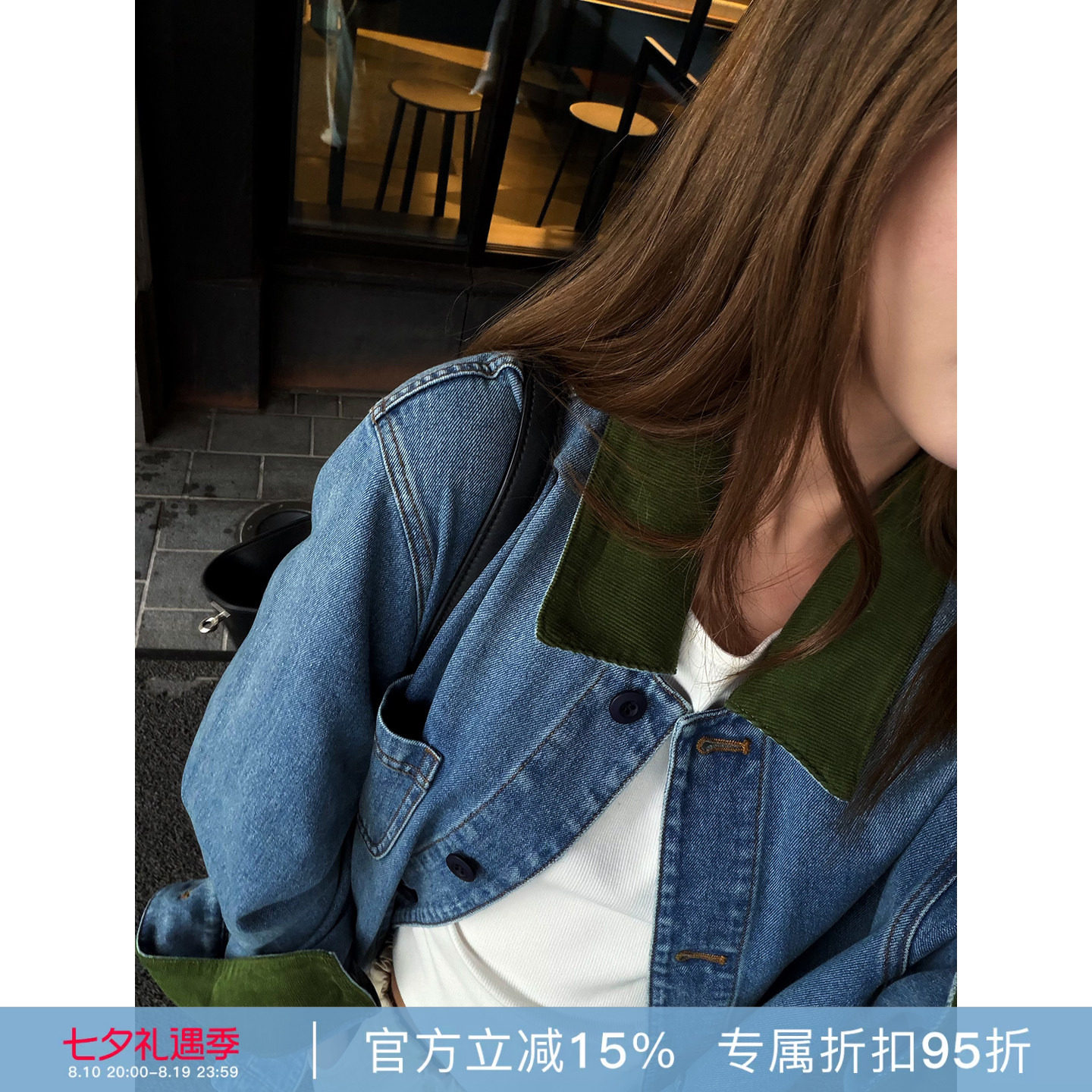 RHER STUDIO“橄榄绿翻领”春秋款复古做旧水洗百搭牛仔外套WT010
