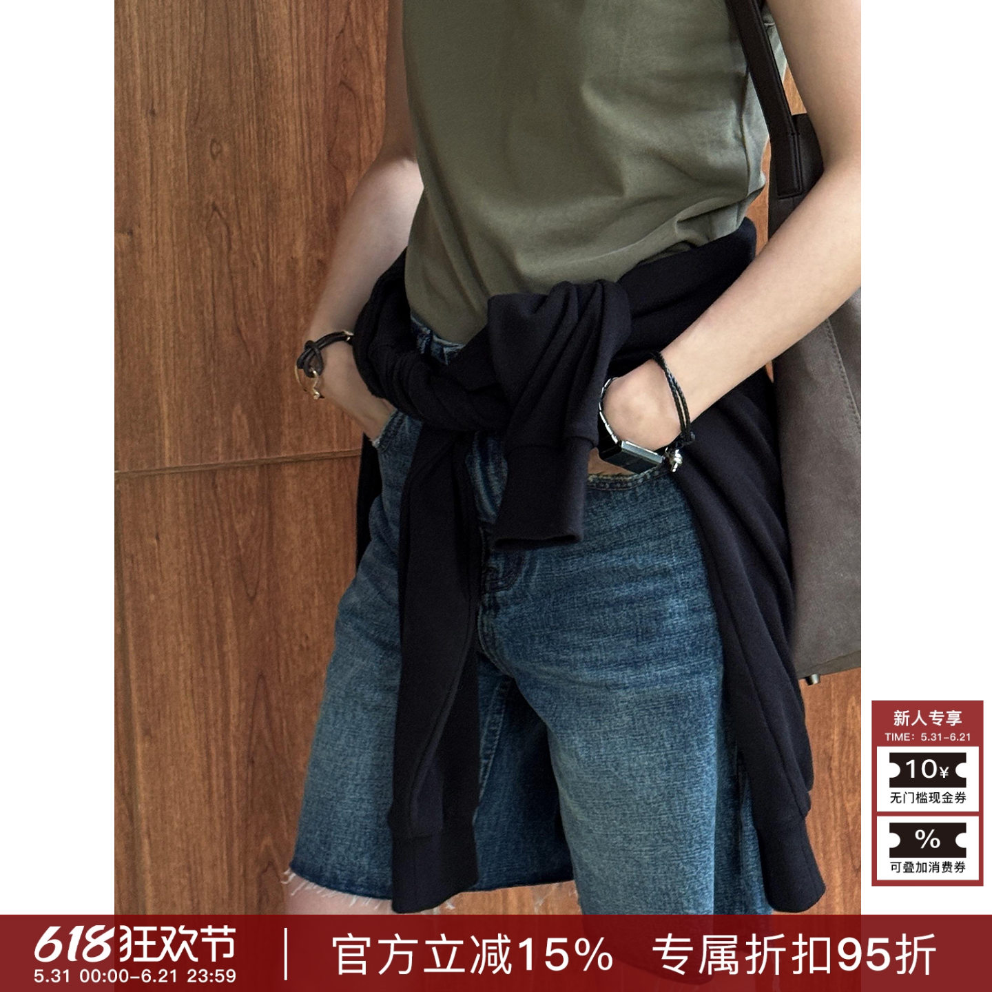 RHER STUDIO“毛边短牛”夏季复古百搭高腰显瘦小众牛仔短裤K6187