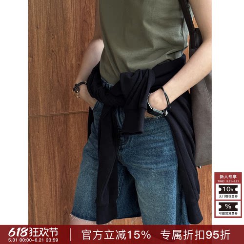 RHER STUDIO“毛边短牛”夏季复古百搭高腰显瘦小众牛仔短裤K6187