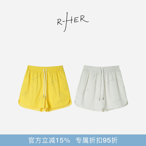 RHER STUDIO“双色清凉裤”纯色简约休闲运动夏季女士抽绳短裤K60