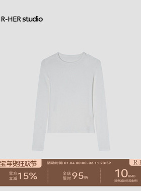 R-HER“半永久T”秋冬蓝精天丝莫代尔圆领抗皱纯色T恤女保暖内搭