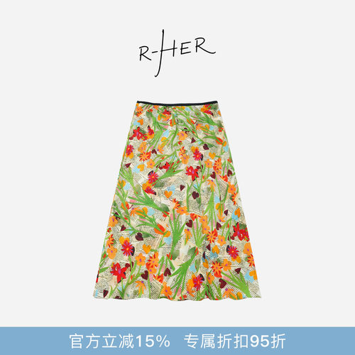 RHER STUDIO“莫奈花园”夏季法式优雅高腰百搭显瘦花卉半身裙QL0