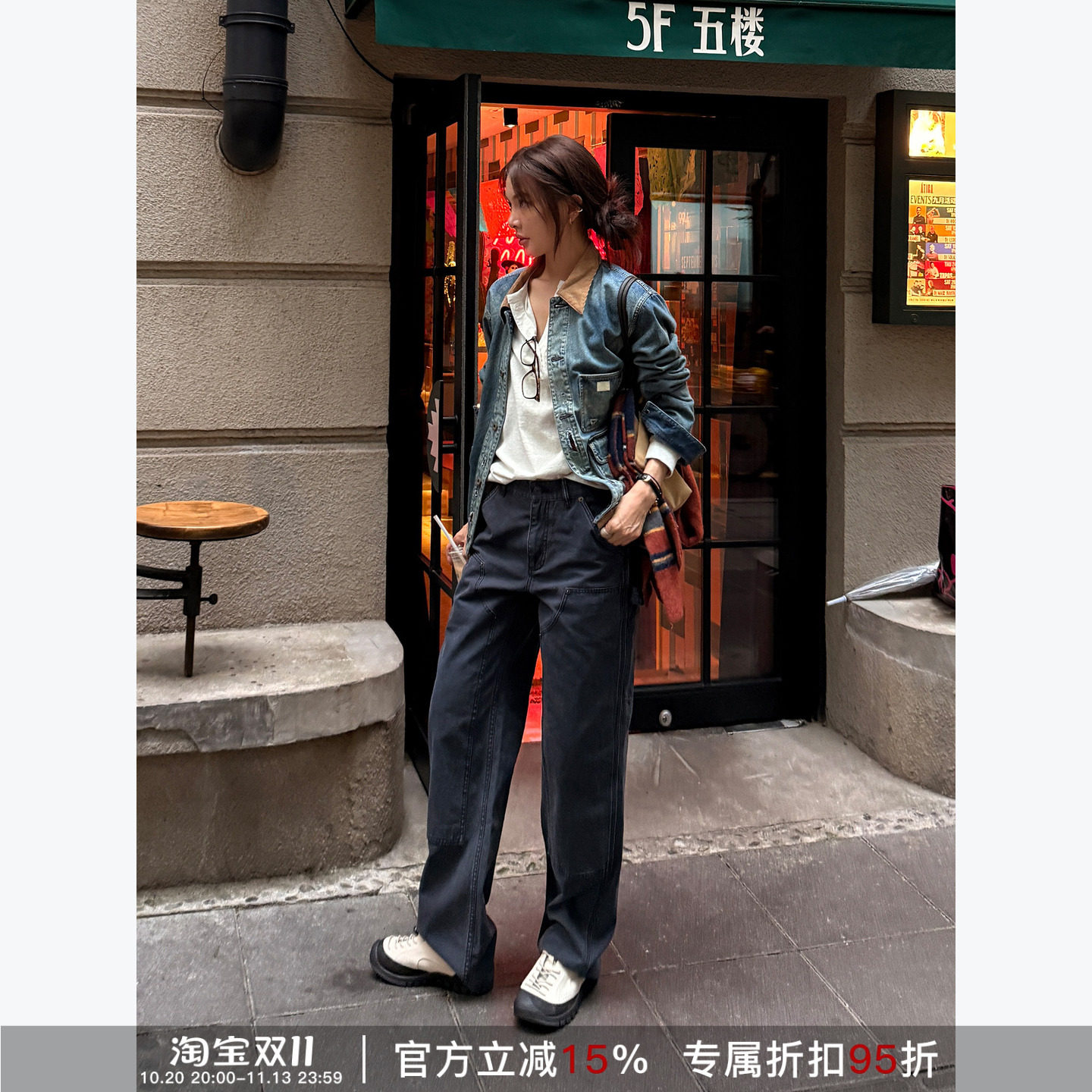 RHER STUDIO 复古水洗潮流百搭工装宽松直筒休闲牛仔裤女款K0026