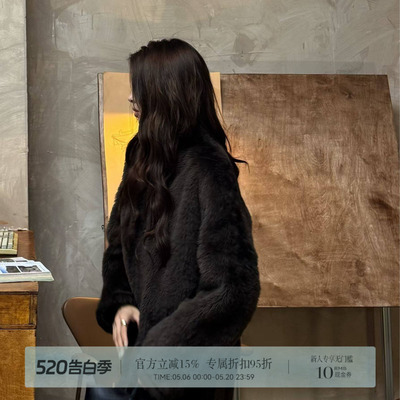 R-HER【棕绒系带】气质轻奢时尚宽松收腰羊皮毛一体外套RP50C8018