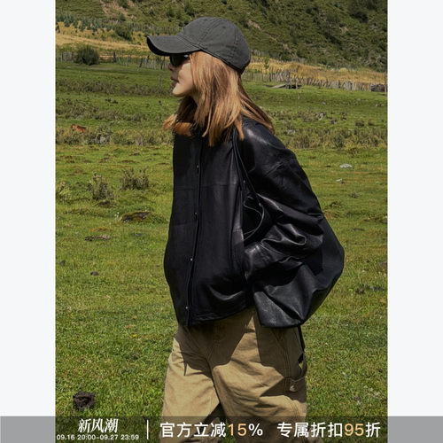 RHER STUDIO 气质复古慵懒翻领时尚百搭短款皮衣外套P3064