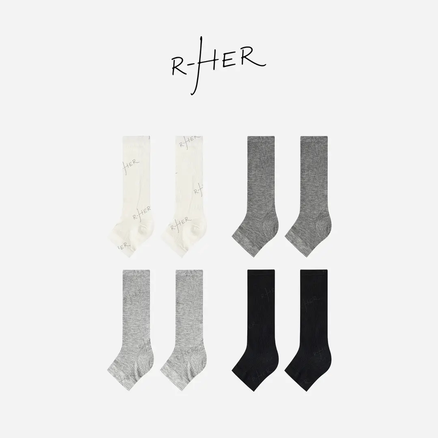 RHER STUDIO 春夏薄款袜套薄透踩脚袜子女竖条灰色半掌袜OZFWZ