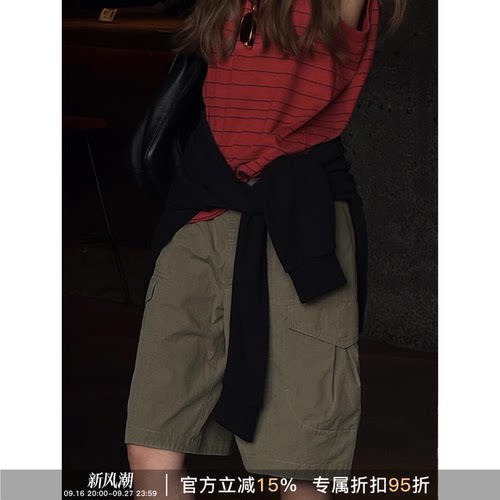 夏季户外工装军绿多袋阔腿短裤