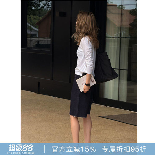 RHER STUDIO“靛蓝中裤”夏季新款高腰显瘦百搭宽松牛仔短裤K2628