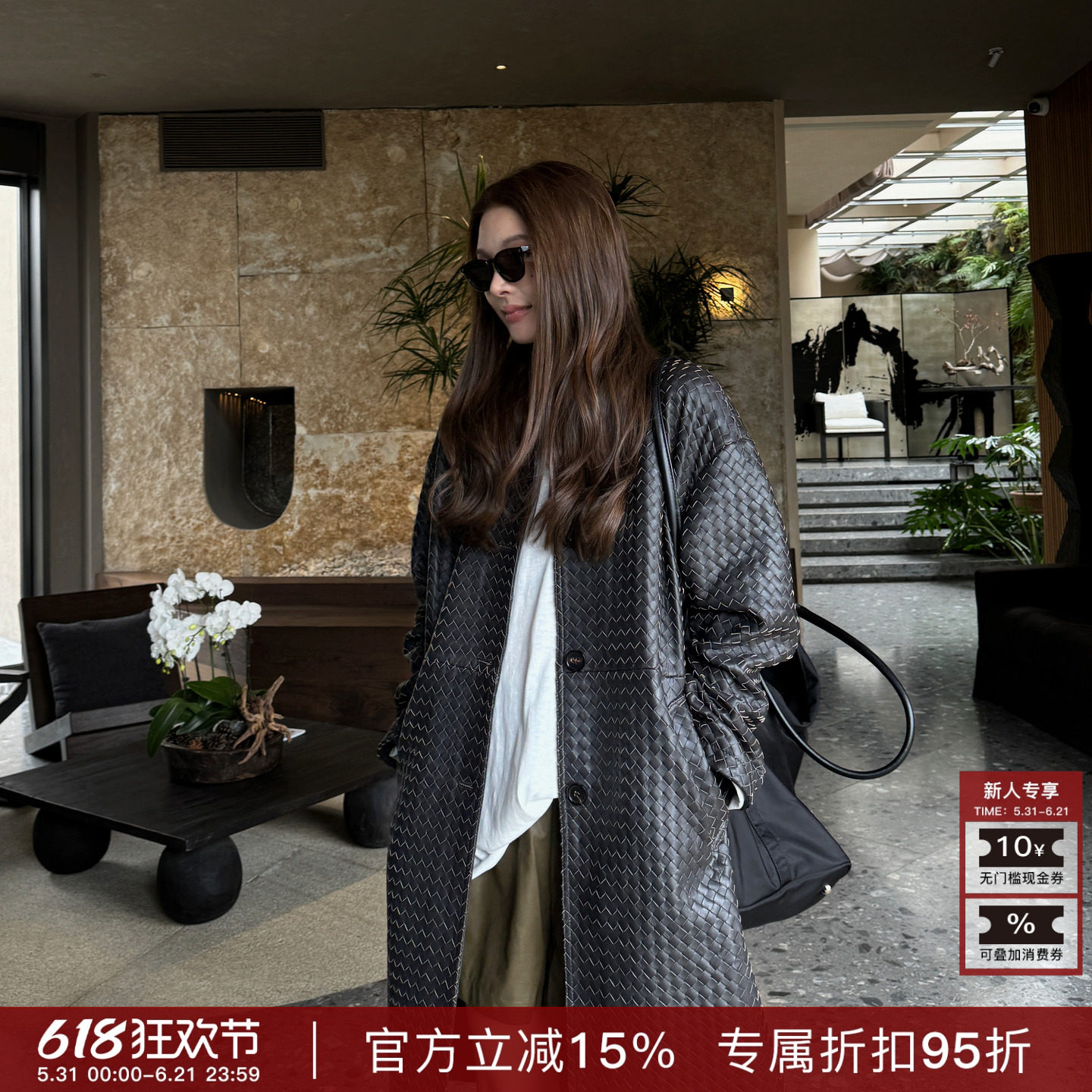 R-HER“率性格纹”绵羊皮设计师纯黑时尚格纹奢感气质休闲皮衣P53