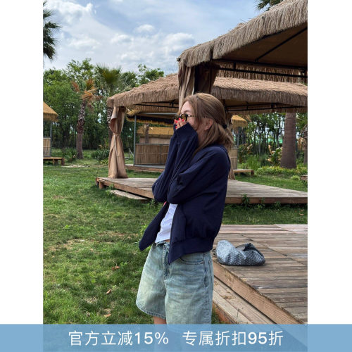 RHER STUDIO“纯棉帽衫”夏季宽松百搭连帽拉链短款卫衣外套W0247
