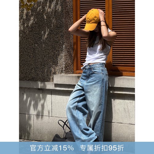 RHER STUDIO“”夏季复古高腰显瘦直筒阔腿牛仔裤K0109