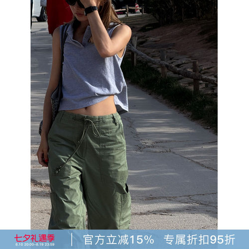 RHER STUDIO“抽绳工装”夏季宽松百搭显瘦直筒工装休闲裤KL095